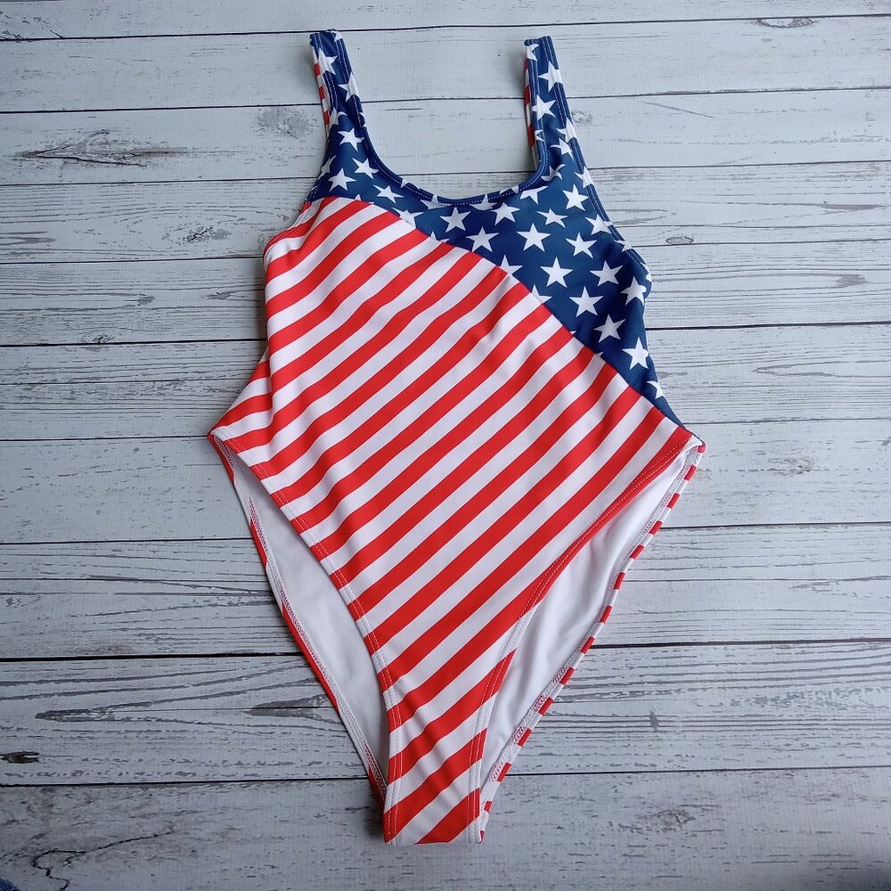 Forever 21 Sandy‎ Beach One-piece Swimsuit American Flag NEW (US size L)